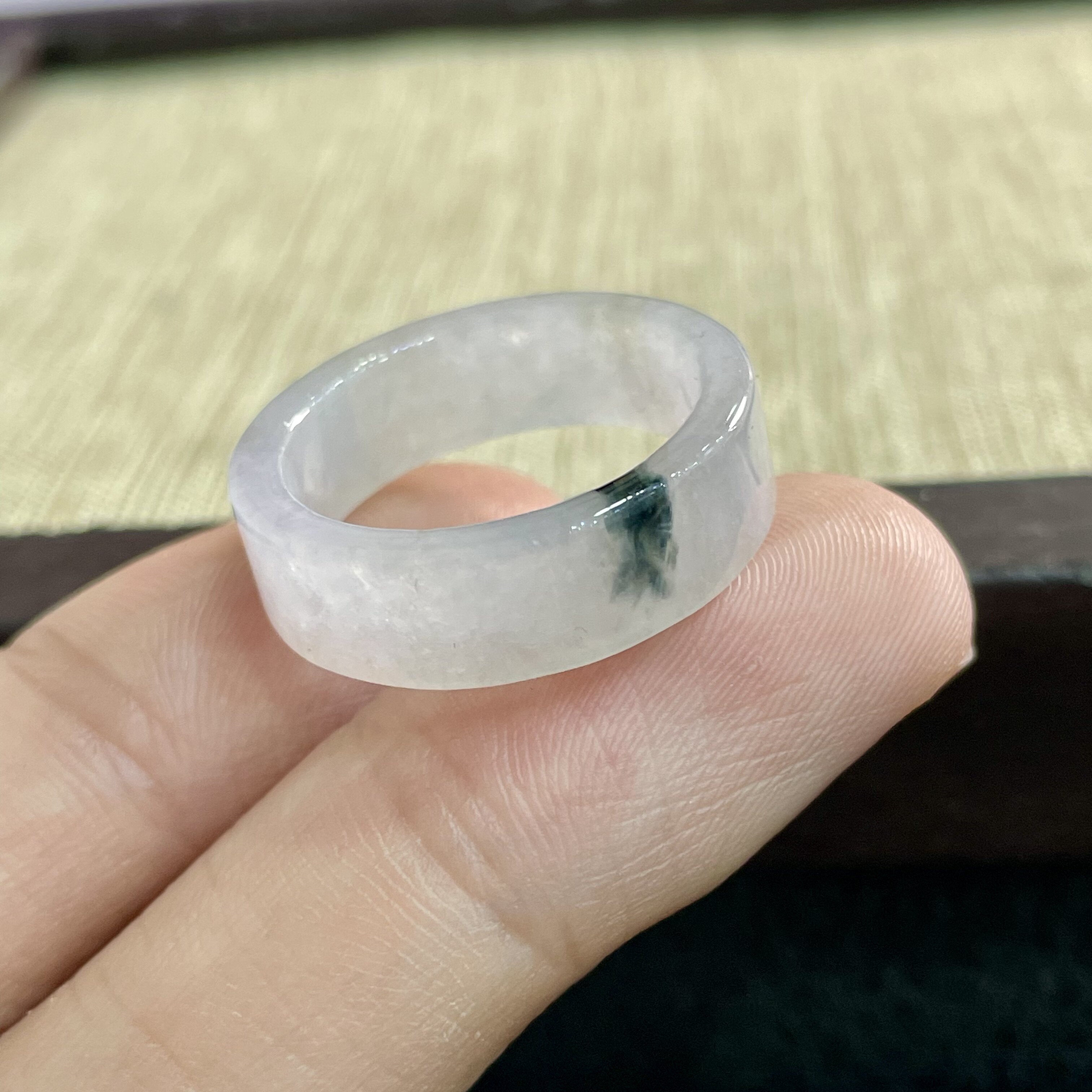 缅甸天然翡翠A货冰种飘兰花翡翠指环大圈口扳指精品玉石戒指男款