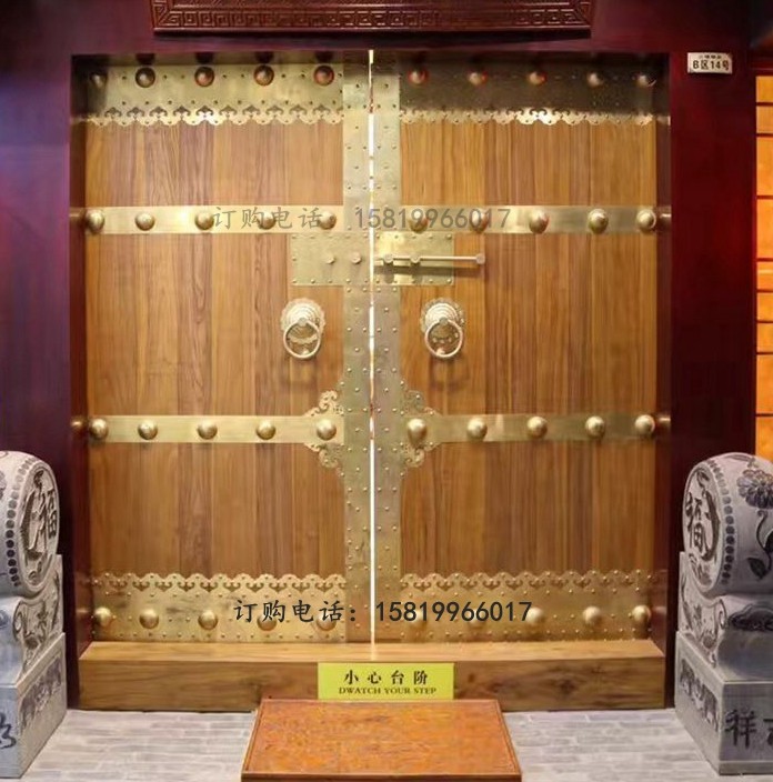 中式仿古纯铜装饰件大门铜兽头门环泡钉古典铜角花压条门栓如意条