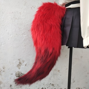 王者荣耀百里玄策经典皮肤红色尾巴耳朵毛绒COS道具 现货