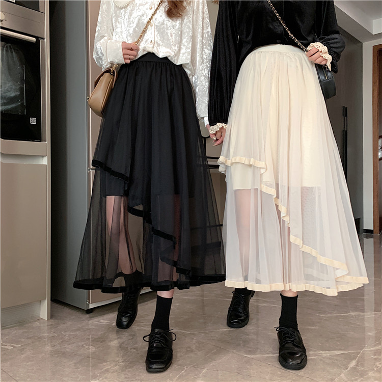 Real price net skirt new mid autumn long super fairy irregular puff cake skirt fairy yarn skirt