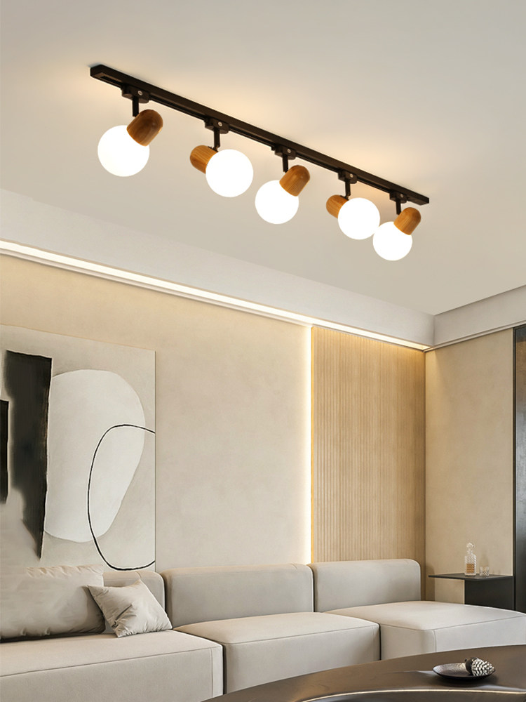 新款北欧家用轨道灯原木玻璃三色客厅书房护眼可调日式明装导轨灯