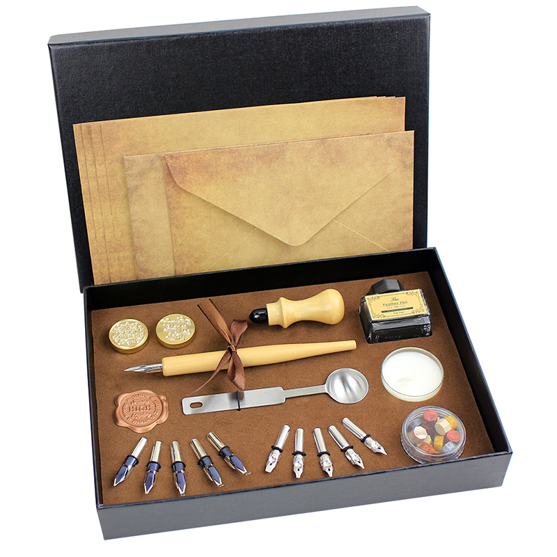 英文蘸水钢笔弹性G笔尖花体字火漆印章套装情书礼盒生日礼物实用