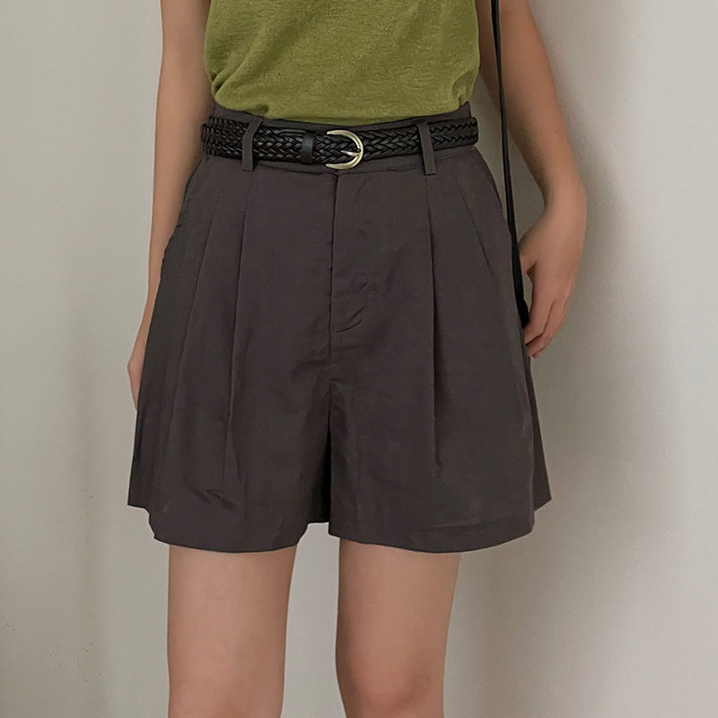 翡格依GN休闲裤女夏天丝高腰显瘦短裤宽松直筒阔腿五分裤送腰带