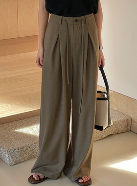 翡格依GN2024春季新款裤子长裤垂感阔腿裤高腰显瘦休闲系带西装裤