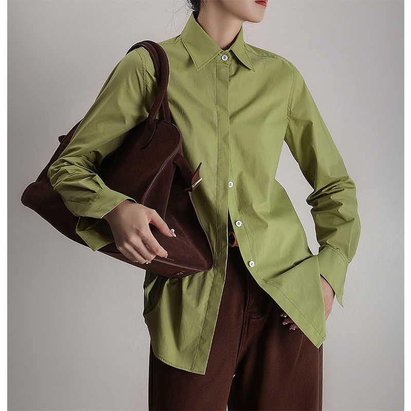 长袖纯棉衬衫默读四季可穿通勤