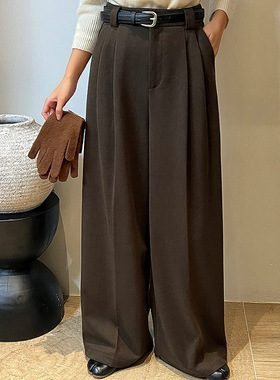 翡格依GN2024冬季新款裤子毛呢高个长裤高腰显瘦宽松西装裤送腰带