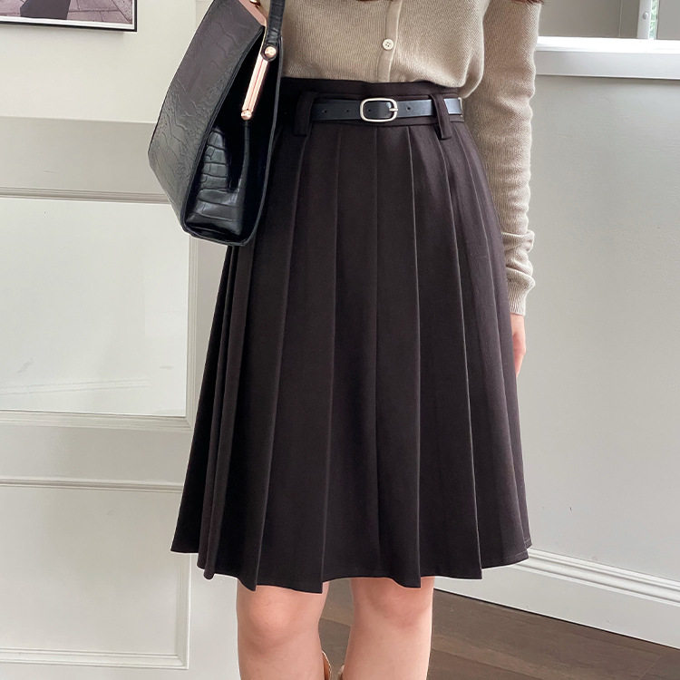 翡格依GN减龄百褶裙加厚半身裙女秋冬裙磨毛显瘦高腰伞裙送腰带