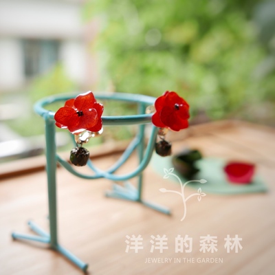 森林原创手作风绣球花琉璃珠耳环