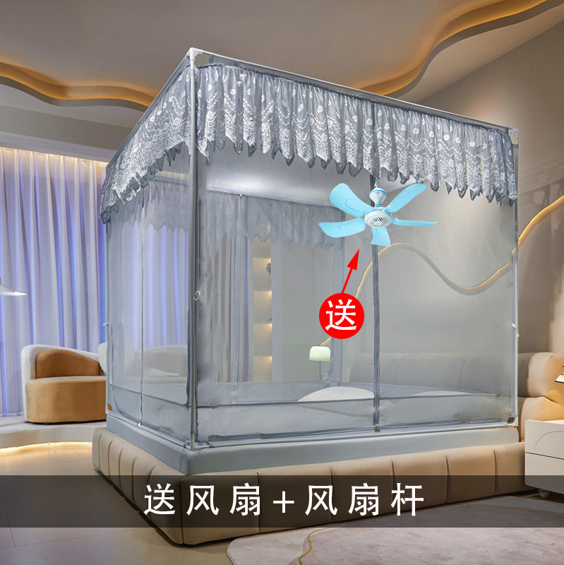高级蚊帐家用儿童宝宝防摔全底3开门全封闭拉链方帐加密加厚支架
