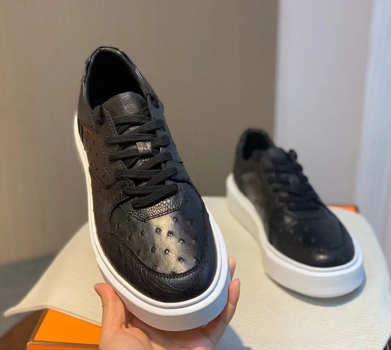 莱曼犀牛休闲板鞋全真鸵鸟皮