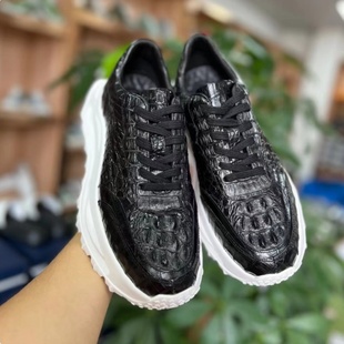 纯真鳄鱼皮男鞋新款轻质舒适厚底耐磨防滑老爹鞋男款正品真皮鞋子