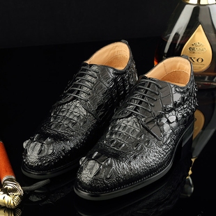 纯真鳄鱼皮鞋商务皮鞋男真皮系带德比鞋内增高7厘米耐磨正装男鞋