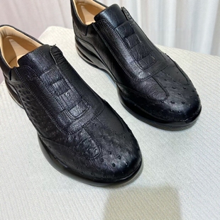 2025新款 运动休闲鞋 全鸵鸟皮材质秋季 真皮男士 气垫底清仓正品 男鞋