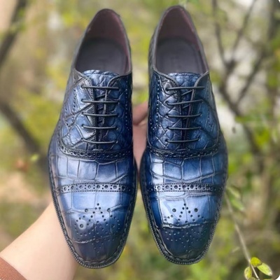 舒适透气欧美复古擦色鳄鱼皮男鞋