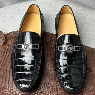 进口鳄鱼皮鞋豆豆鞋男士2025新款夏季高端奢侈品正品真皮套脚男鞋
