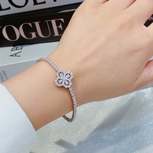 四叶草loop满钻手链 18K白金实验室培育钻石手链NGTC网球手链搭配