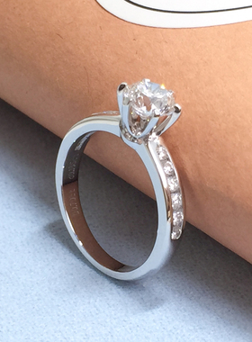 70分钻石戒指18k白金经典六爪戒壁镶钻结婚钻戒女戒GIA求婚戒定制