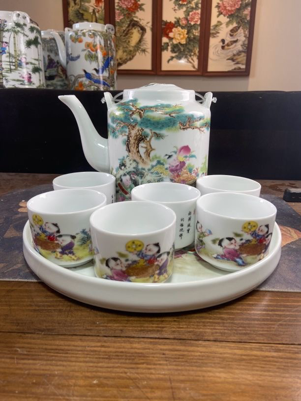 景德镇仿古陶瓷粉彩大号提梁水壶茶壶大容量家居摆件复古开水茶壶