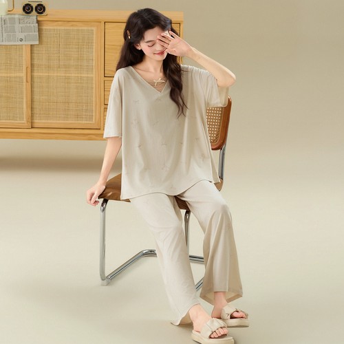 莫代尔睡衣女款夏2026新款夏季冰丝高级感家居服女士短袖长裤薄款