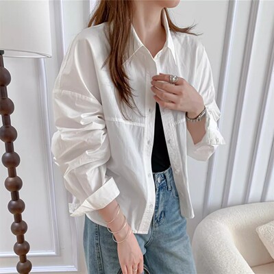 法式温柔风纯棉长袖宽松衬衫女春
