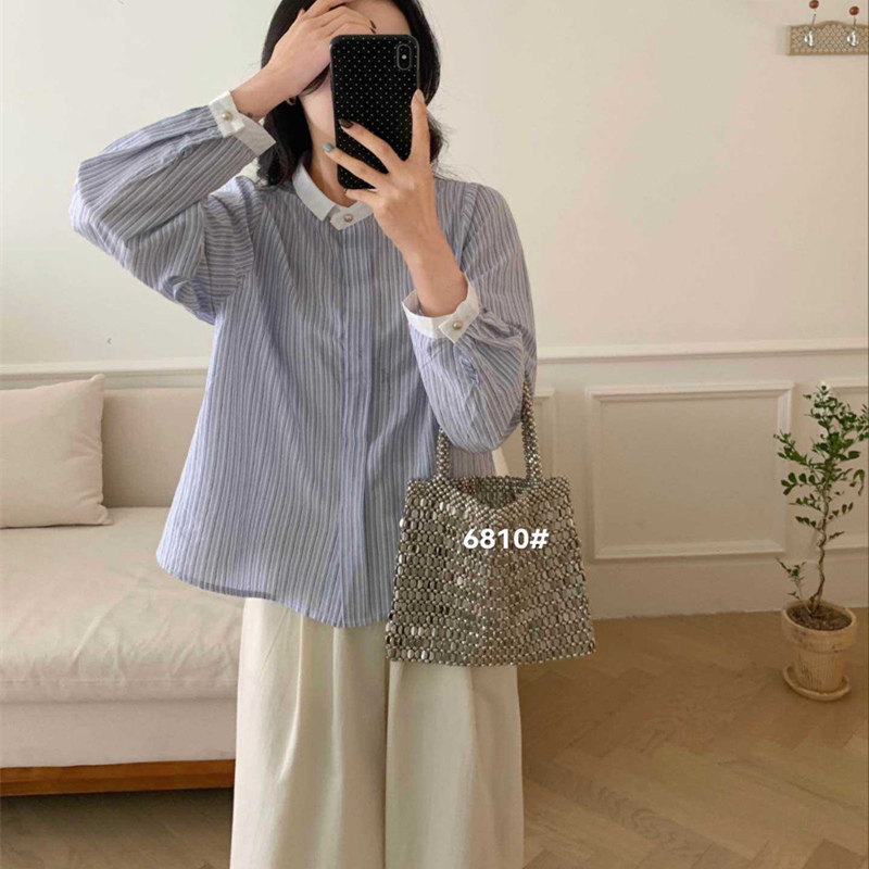 森女日系条纹长袖衬衫女春季新款
