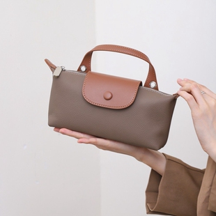 贝尔正品新款TOGO头层牛皮单肩斜挎包撞色真皮女包大容量饺子包