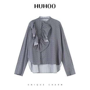 定制女装 桑蚕丝天丝苏文棉碎花衬衫女长袖系带木耳边1271