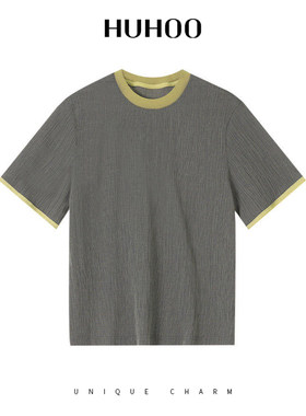 定制女装 撞色竖纹混纺短袖莱赛尔桑蚕丝复古极简百搭T恤0370