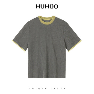 定制女装 撞色竖纹混纺短袖莱赛尔桑蚕丝复古极简百搭T恤0370