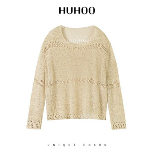 定制女装 亚麻棉针织衫女百搭宽松圆领夏季镂空老钱风上衣0451