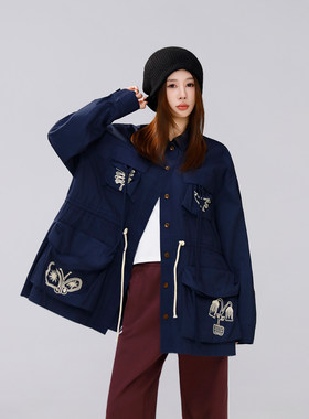 定制女装 100%匹马棉工装外套复古户外多口袋上衣0891