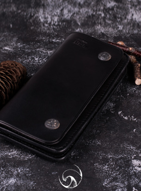 【国内现货】高山隆 牛皮长财布 黑色男女钱包 长钉stoplight