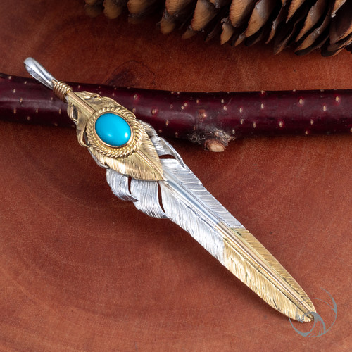 国现金风松石纯手工羽毛吊坠