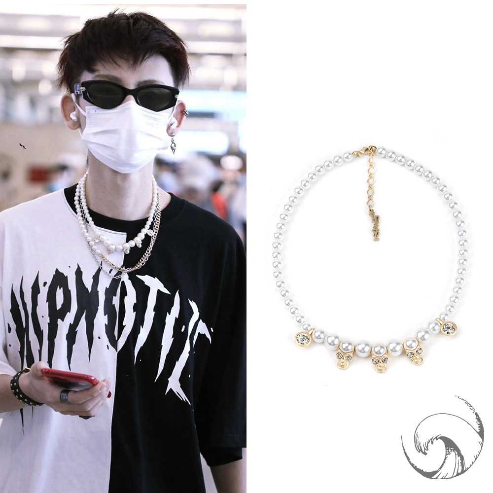 【官方正品】EVAE 珍珠骷髅项链钻石情侣吊坠嘻哈 小鬼王琳凯同款