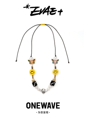 【官方正品】EVAE+珍珠骰子笑脸银项链 rocky同款嘻哈潮牌吊坠男