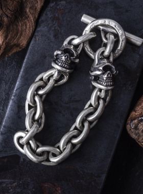 高山隆双头空眼骷髅手链 stoplight手串手镯手环银饰