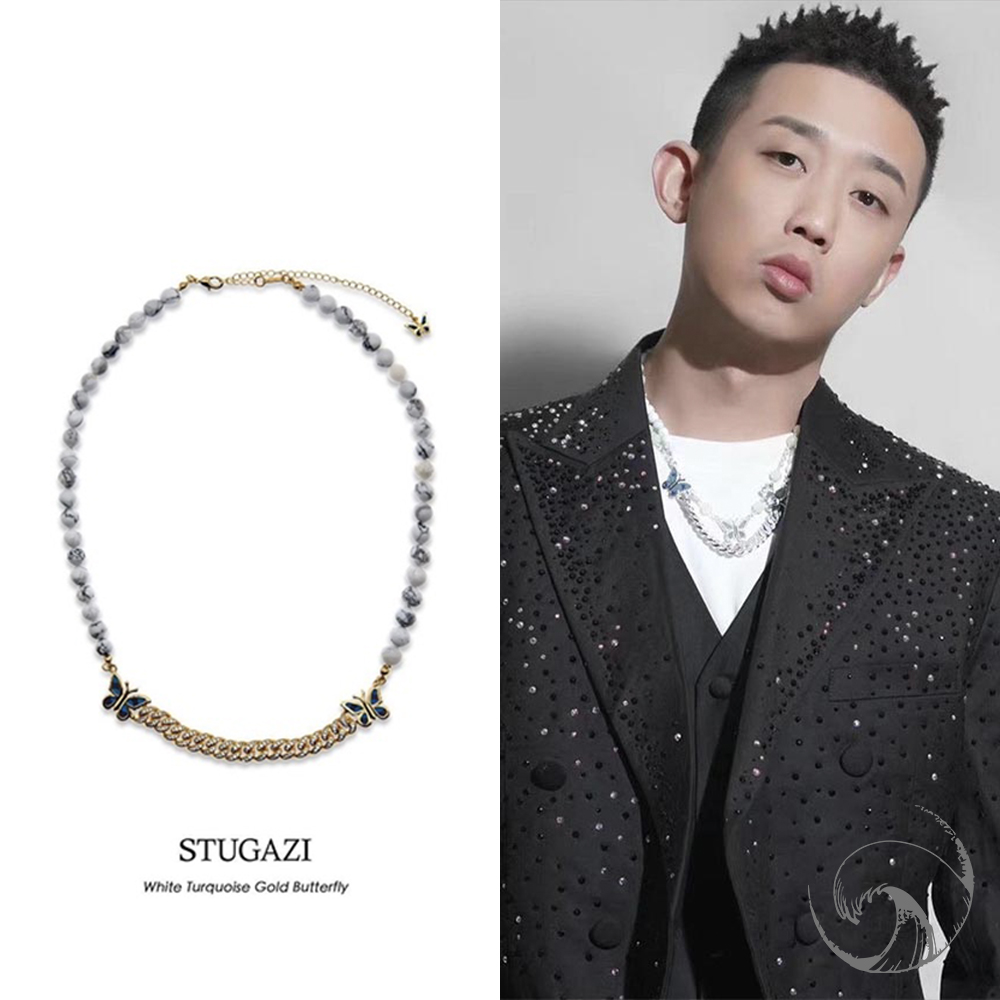 【国内现货】stugazi满钻古巴链庆怜gai同款 蝴蝶项链银吊坠情侣