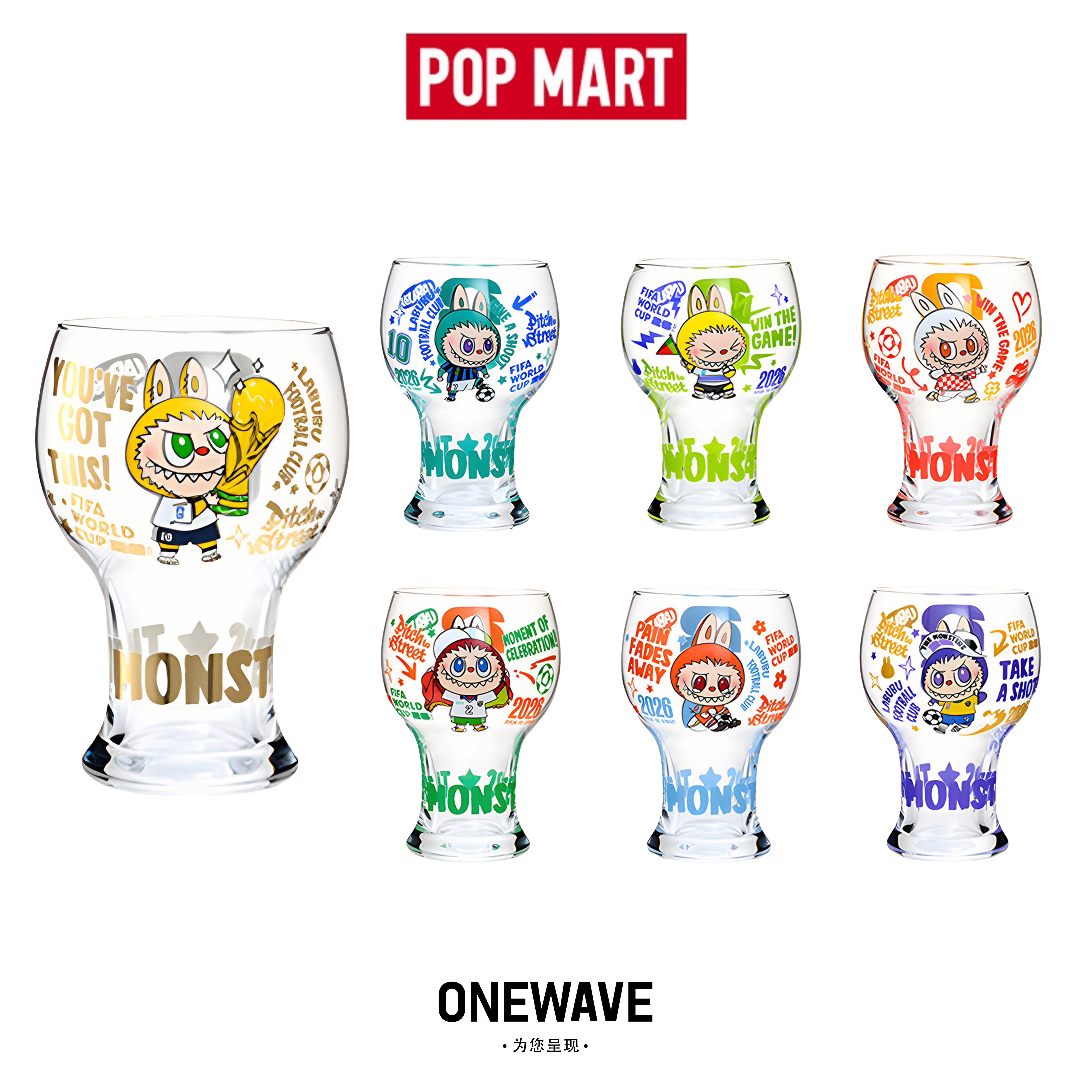 【官方新品】POPMART泡泡玛特拉布布THE MONSTERS FIFA玻璃杯盲盒