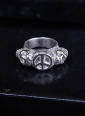 高山隆 全银反战标志骷髅戒指 stoplight尾戒指环