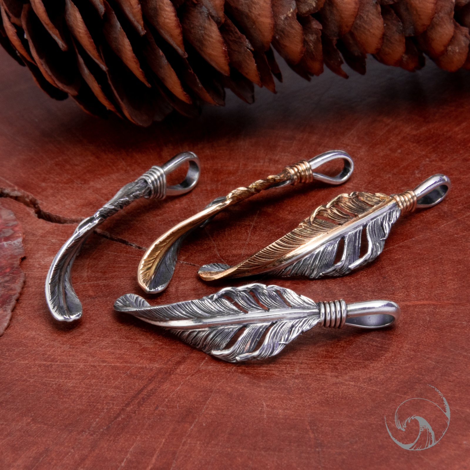 horizon blue扭曲羽毛全银半金半银羽毛项链吊坠 hb手工