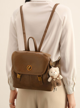 廿下双肩包复古学院风通勤包包PU皮女初秋小众百搭手提小背包