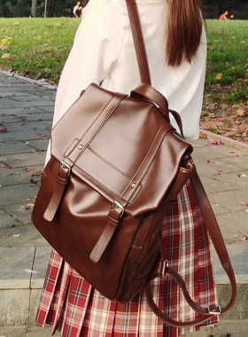 廿下原创学院风复古双肩包邮差背包软皮剑桥书包日韩百搭JK女包