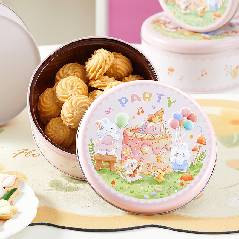 饼干盒曲奇包装铁盒空圆形罐糖果雪花酥牛轧糖马口储存小点心烘焙