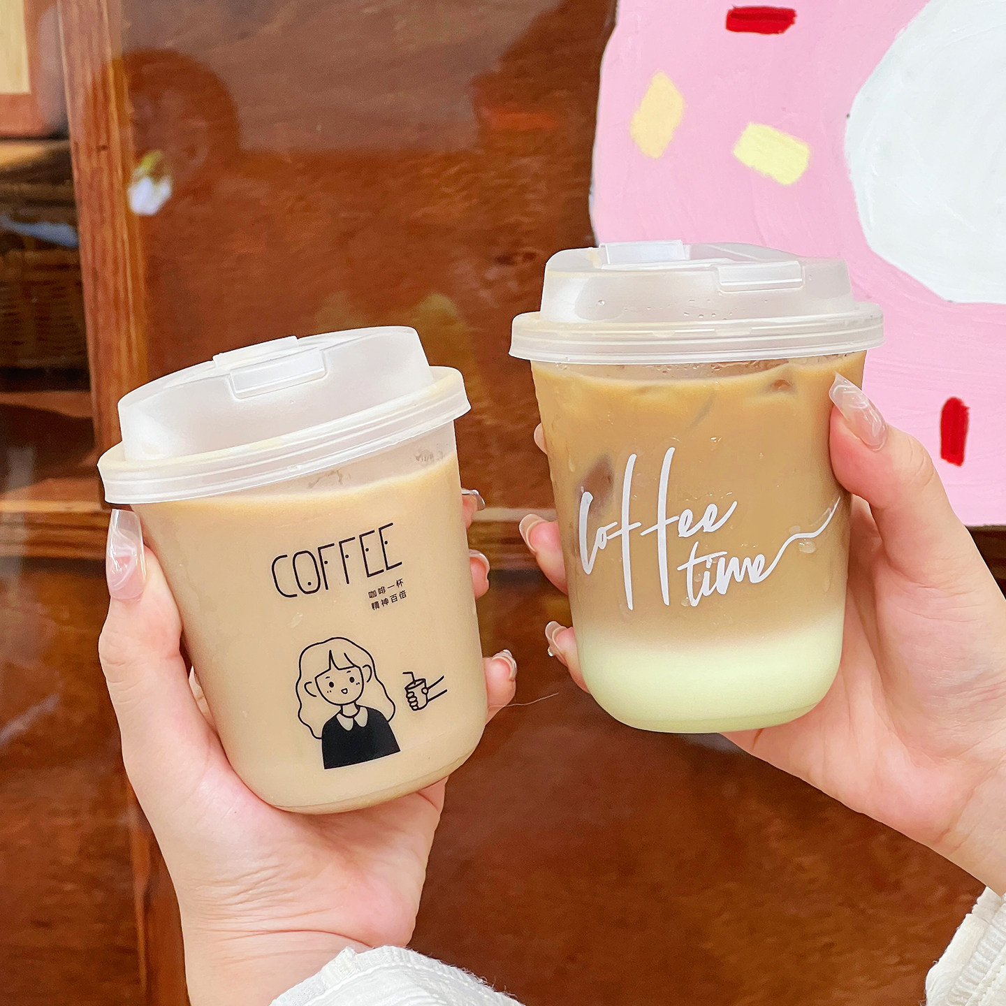 一次性咖啡杯子带盖多功能奶茶店专用塑料饮料瓶品外出携带食品级