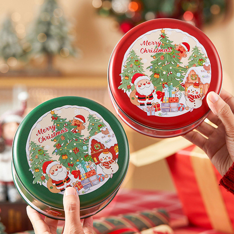 圣诞节礼物盒品伴手包装马口铁空盒精美铁盒卡通小树创意儿童糖果