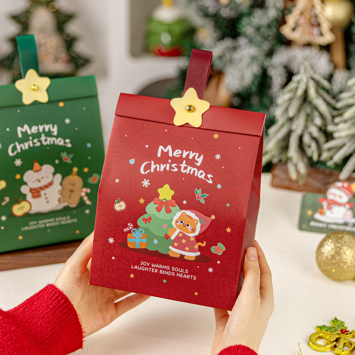 圣诞包装盒礼品袋饼干礼物小曲奇节子空手提大号苹果太妃糖雪花酥