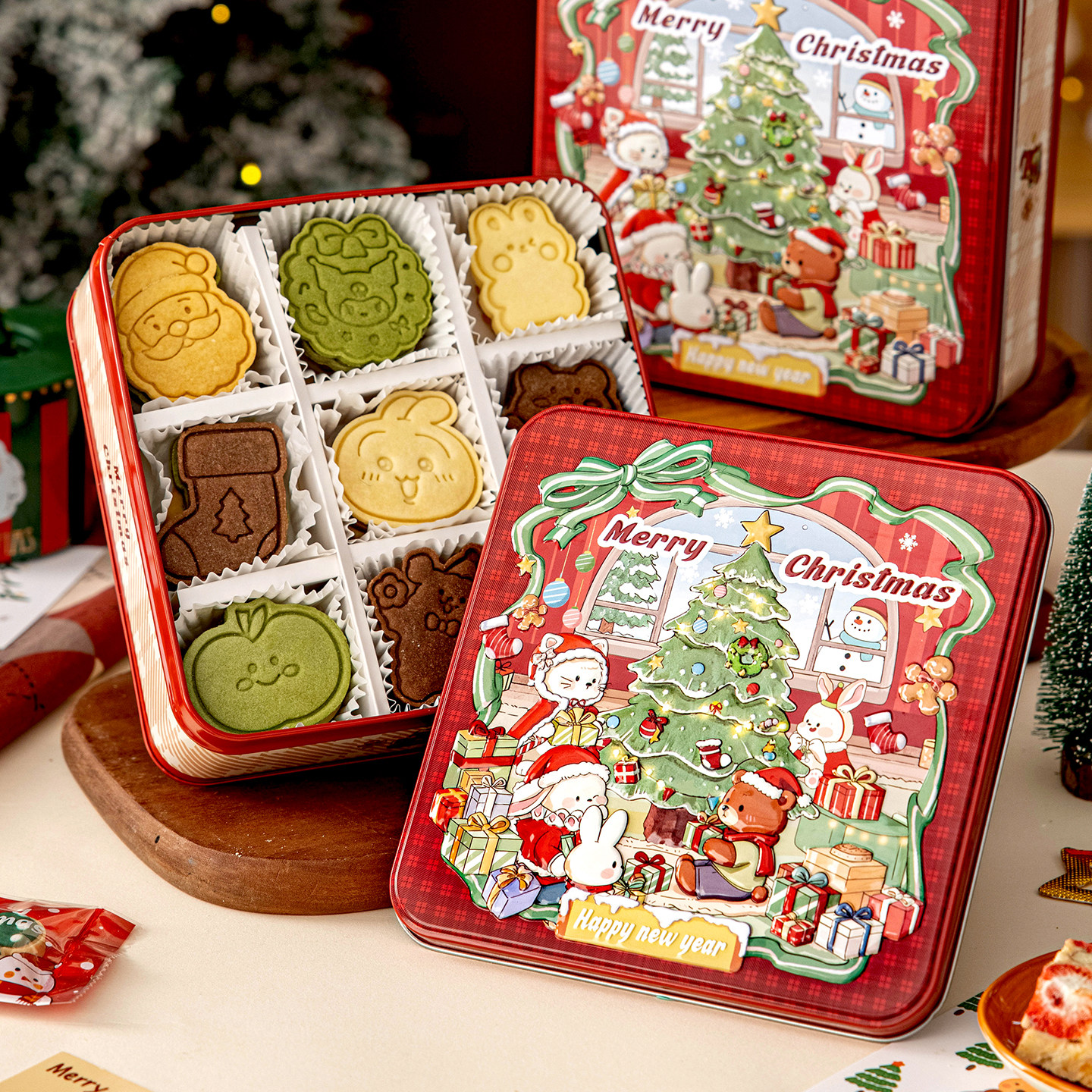 圣诞包装盒铁盒曲奇饼干糖果烘焙礼物品空罐伴手礼太妃收纳巧克力