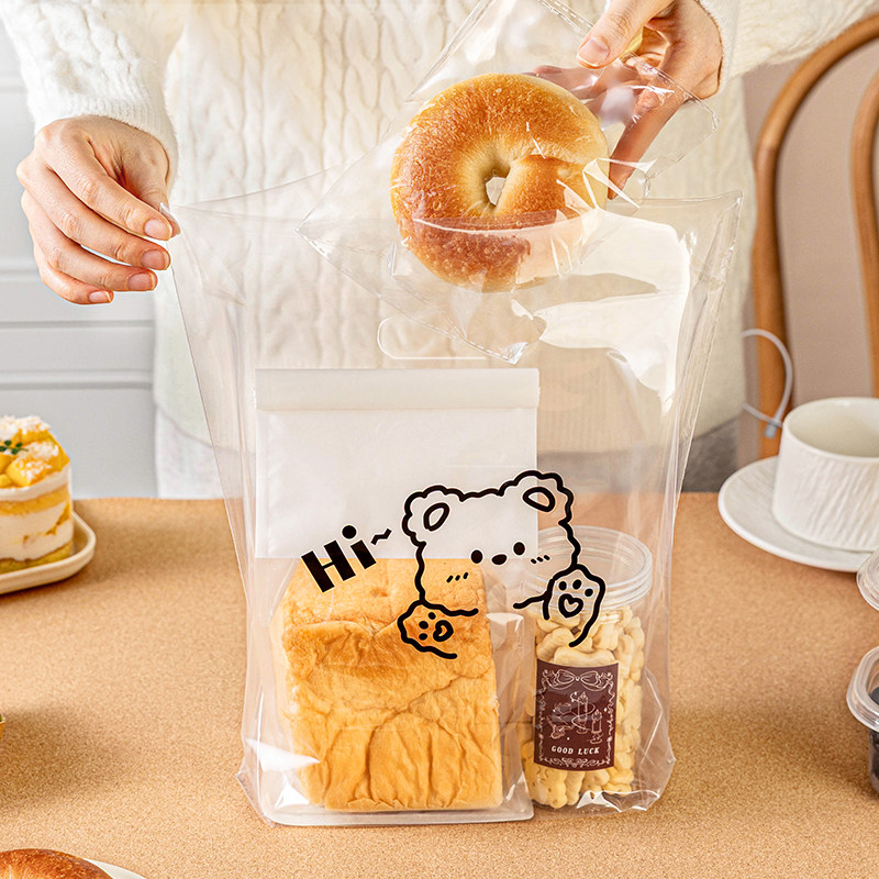 烘焙手提袋子透明打包一次性塑料礼零食品级加厚外卖专用甜品定制