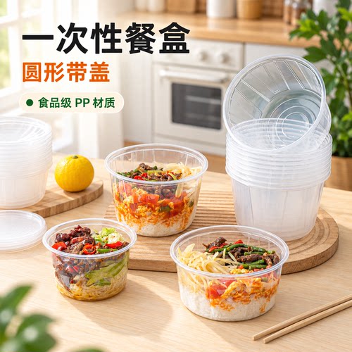 一次性碗餐盒带盖打包饭盒食品级家用塑料快餐可微波炉加热耐高温