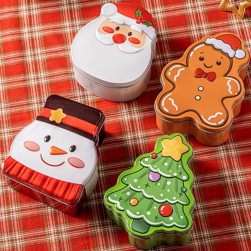 圣诞节曲奇饼干包装盒铁盒子空平安夜糖果物礼品糖霜太妃烘焙罐子